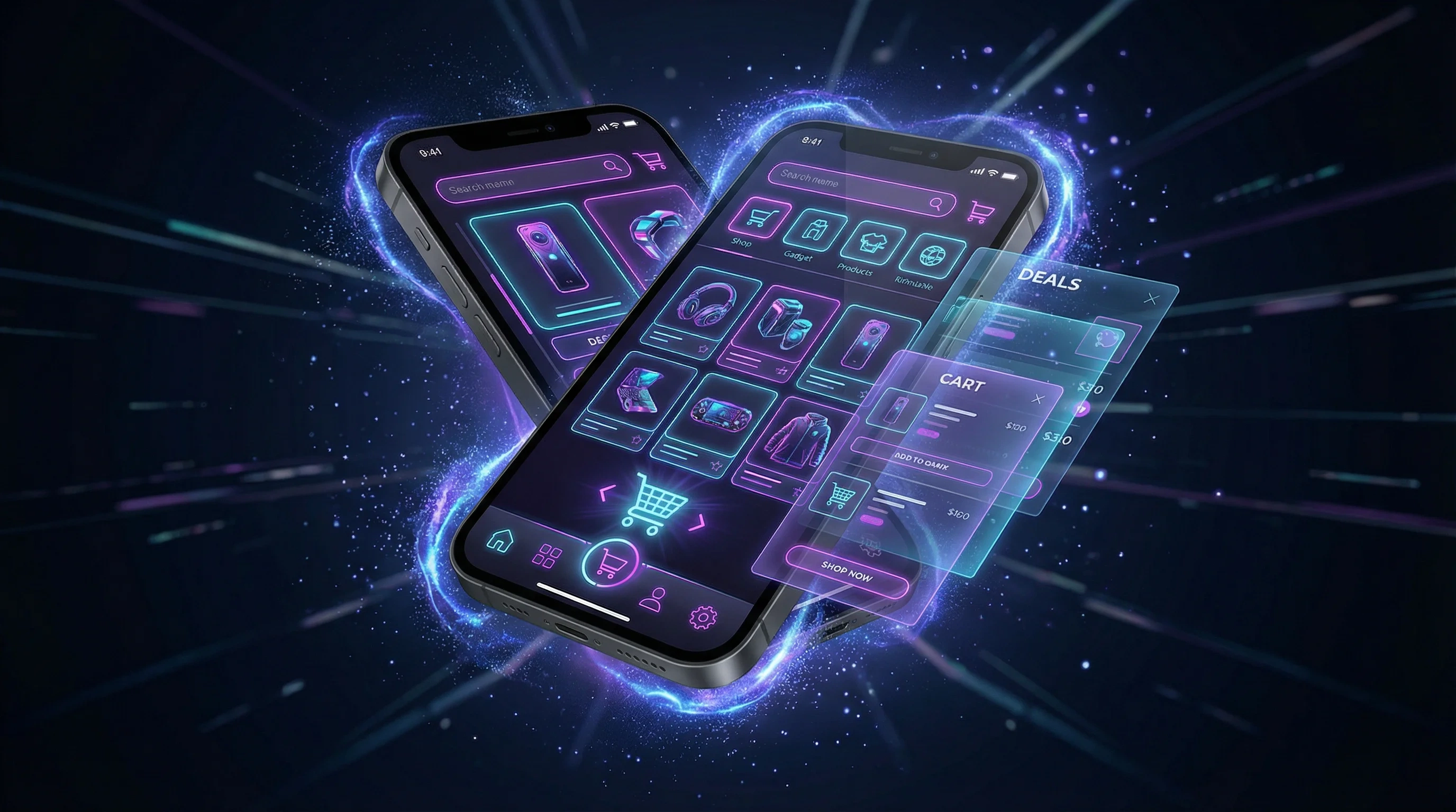 黑料视频 | 从银幕到现实，黑料网精选全球热门IP的黑料授权好物。APP界面展示 - 赛博朋克风格移动端购物体验